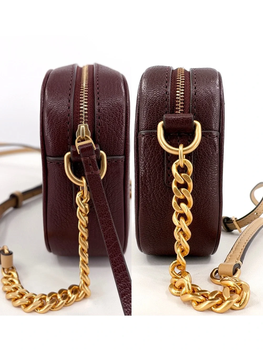 TORY BURCH McGraw Textured Leather Camera Bag in Wine Brown